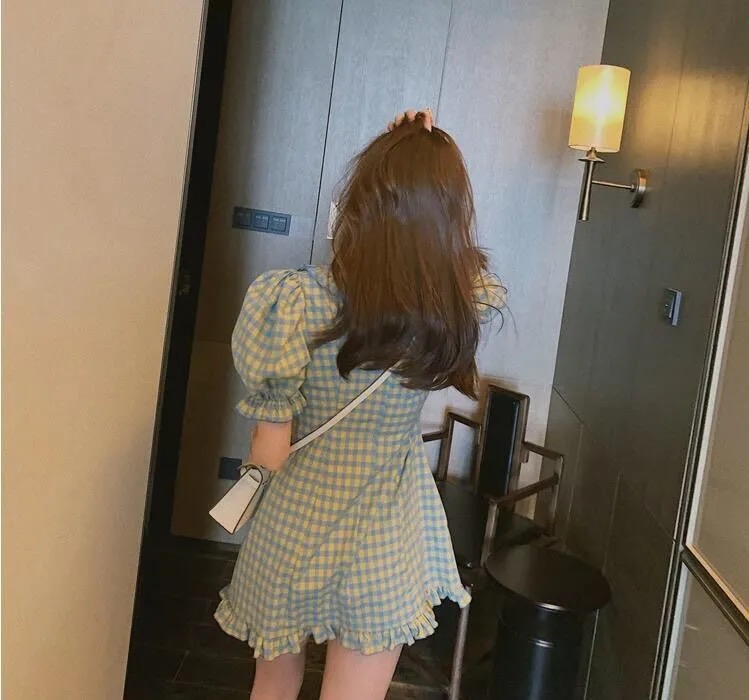 Đầm nữ BH tay ngắn kẻ sọc caro thời trang