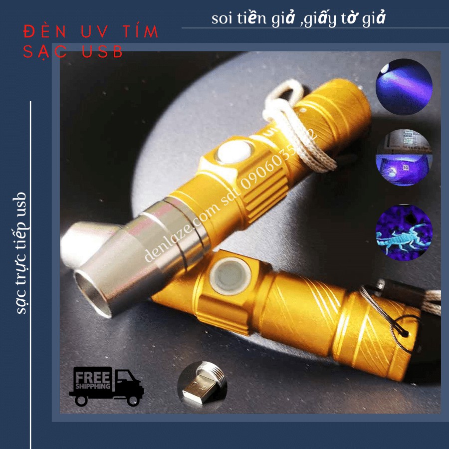 Đèn UV tím Soi Giấy Tờ Tiền Giả Cho Tiệm Cầm Đồ Sạc USB Vỏ Vàng Chính hãng giá rẻ