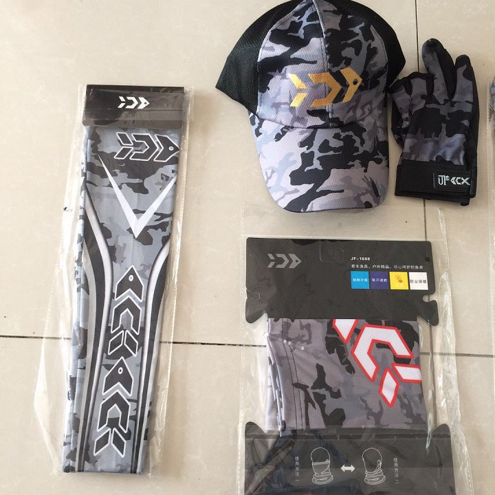 [Combo 4 món] Mũ lưỡi trai, khăn trùm đầu, găng tay dài, ngắn câu cá dã ngoại chống nắng Daiwa cao cấp giá rẻ