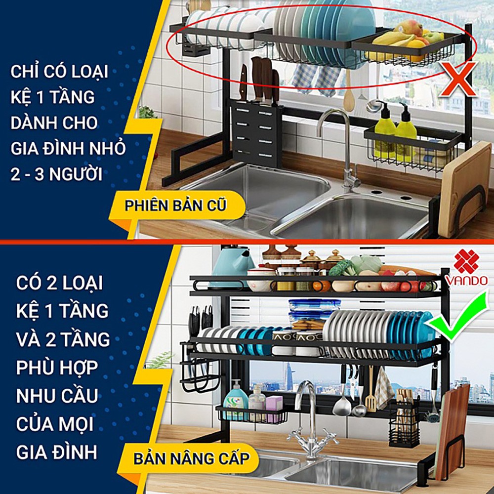 [FREESHIP 100%] Kệ chén bát 2 tầng trên bồn rửa bằng thép carbon không gỉ BẢN NÂNG CẤP VANDO