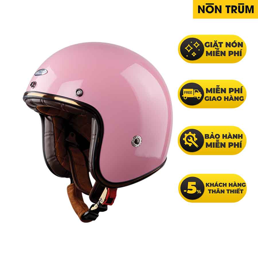 Mũ bảo hiểm 3/4 Balder light màu hồng phần bóng, size M L XL, freeship toàn quốc, bảo hành 12 tháng