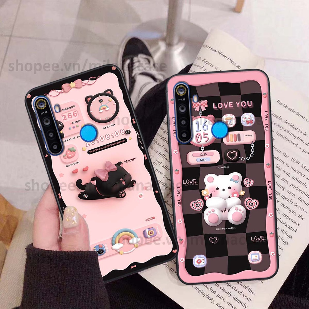 Ốp Realme 5 / 5 Pro / C3 hình đồng hồ icon gấu mèo cute cực dễ thương ngộ nghĩnh