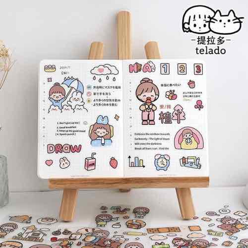 Hộp STICKER nhiều hình kute cho bé BỘ 1000 STICKER TELADO CÔ GÁI VÀ BÉ THỎ Lucio store