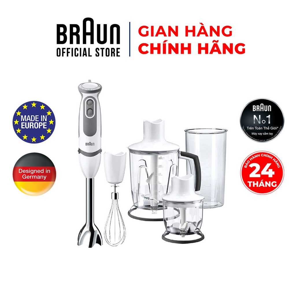 Máy xay cầm tay  Braun MQ5245 Sản xuất 100% tại Châu Âu, chống văng độc quyền, xay nhanh,xay được đá, xay thức ăn dặm