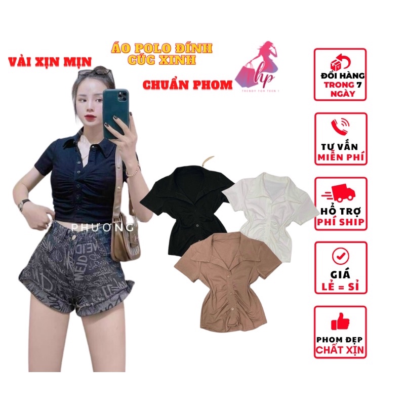 Áo kiểu croptop nữ đẹp ôm body tay ngắn cổ bẻ cực dễ thương mẫu mới thời trang 2021 phong cách hàn