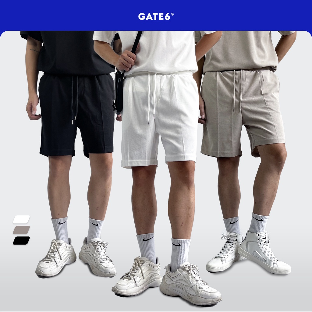Quần Short Nam GATE6 Overset vải pique, quần sooc dáng trên gối sợi vân hạt  - #G0035
