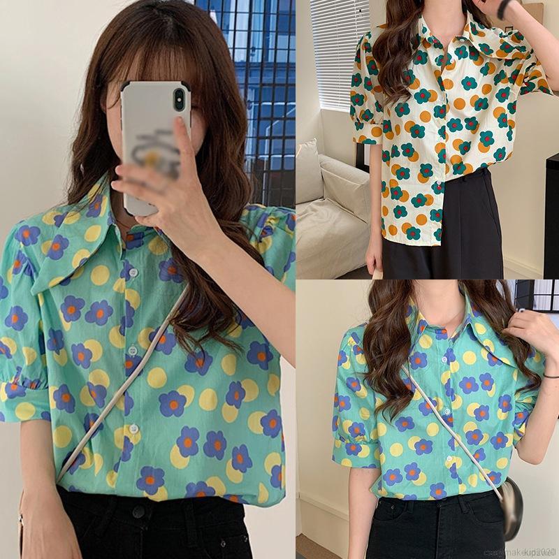 Áo Sơ Mi Hoa Tay Ngắn Dáng Rộng Phong Cách Retro Cho Nữ | BigBuy360 - bigbuy360.vn