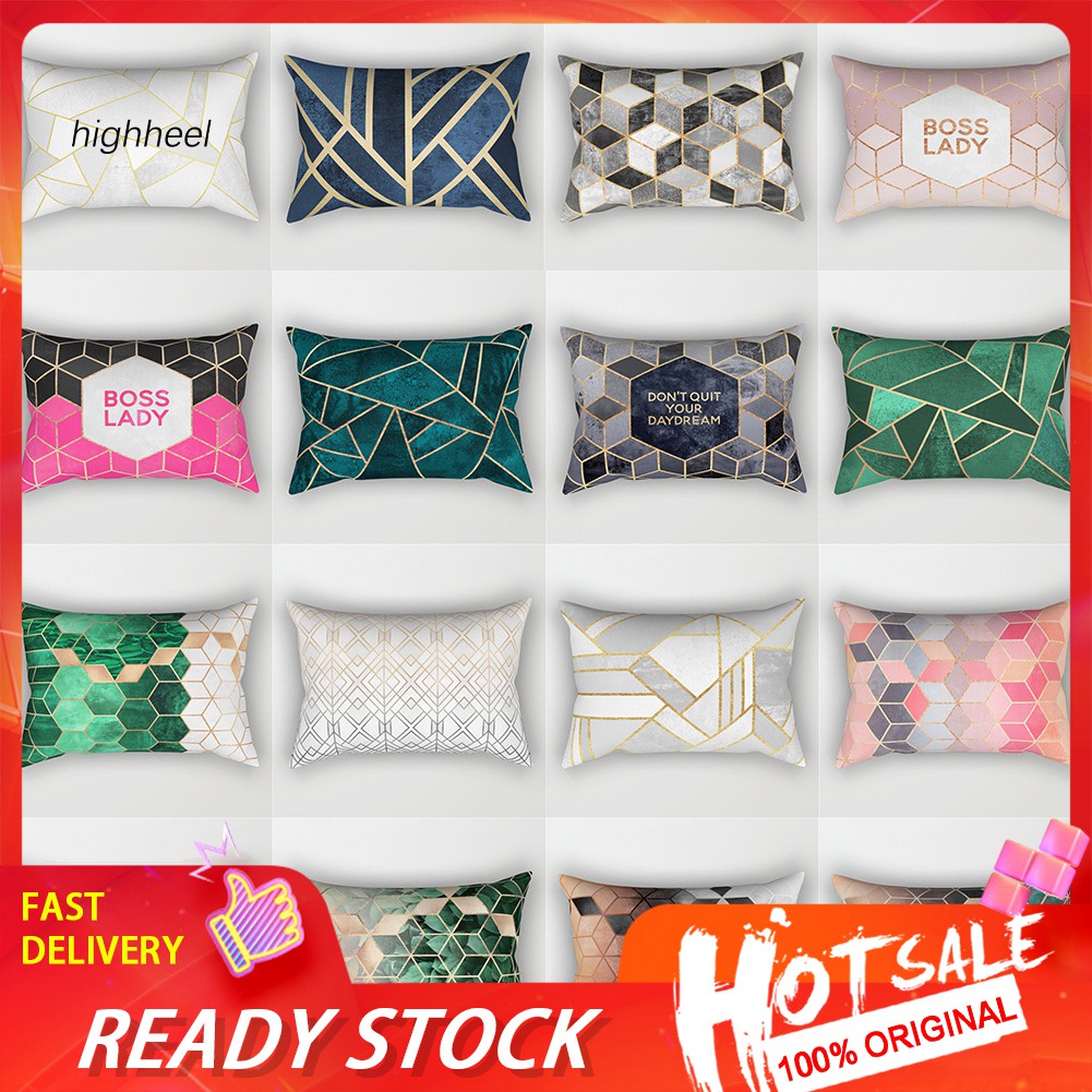 【HHEL】Rectangle Geometric Cube Throw Pillow Case Cushion Cover Sofa Bed Car Cafe Decor