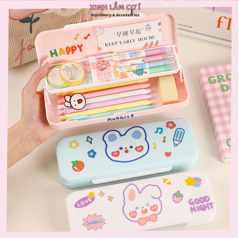 Hộp Bút Nhựa Màu Trend Phong Cách Hàn Quốc tặng stickers [Xinh Lắm cơ Í]