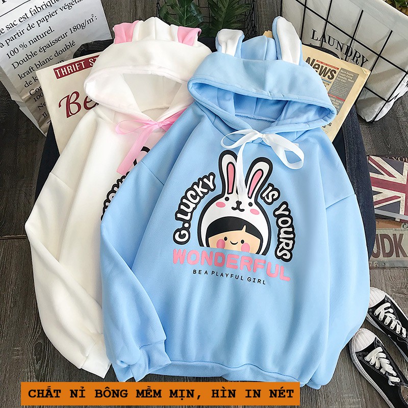 Áo Khoác Hoodie WONDERFUL TAI THỎ Form Rộng Unisex Chất Nỉ Siêu Xinh - VIETCENTRE