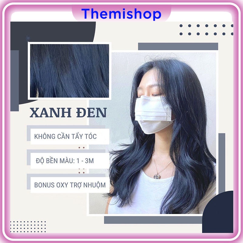 Thuốc nhuộm tóc màu xanh đen, thuốc nhuộm tóc tại nhà chứa collagen tảo biển siêu dưỡng Tặng Oxy Trợ Nhuộm Găng Tay, Mũ