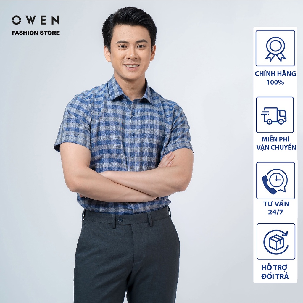 OWEN -  Áo sơ mi cộc tay dáng Bodyfit sợi Cafe - Mã Ba220105NT - OWEN Flagship Store