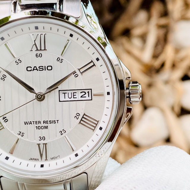 Đồng hồ kim nam dây thép Casio MTP 1384D mặt trắng thanh lịch