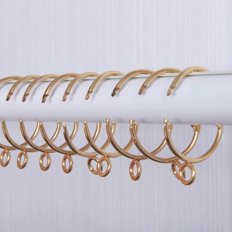 Bộ 30 móc treo rèm hình tròn màu vàng bằng kim loại chống gỉ có vòng nhỏ bên dưới để treo móc tiện dụng/ cỡ 1.5inch
