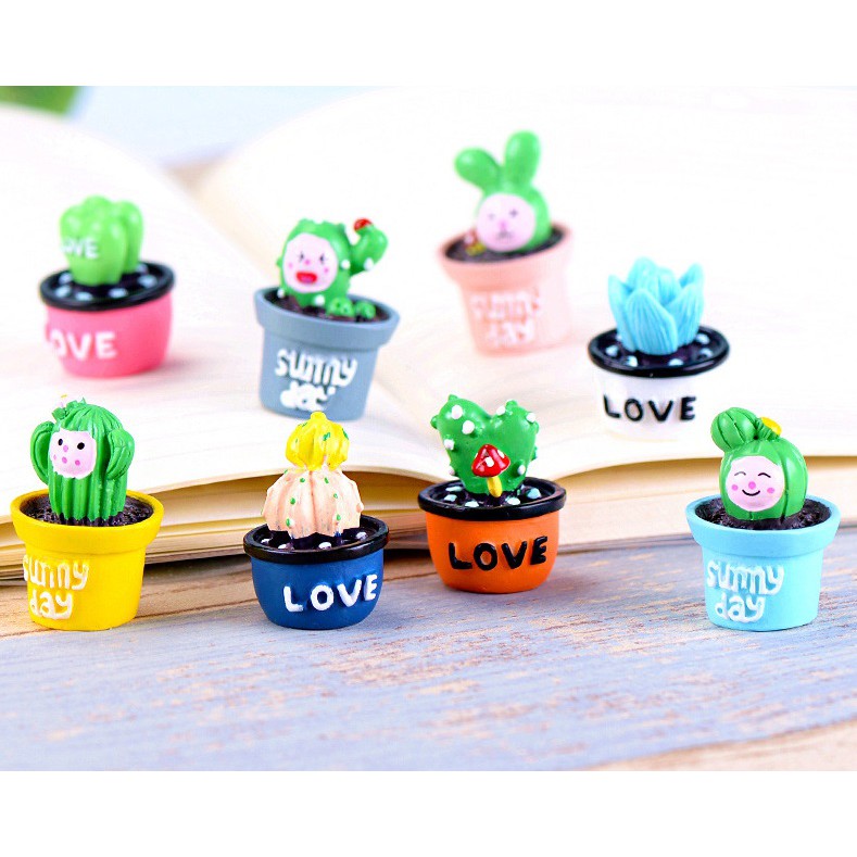 Set 4 chậu xương rồng LOVE và Sunny trang trí tiểu cảnh