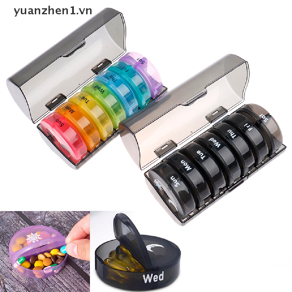 Hộp Đựng Thuốc 2 Lần Màu Đen Sức Chứa Lớn 7 Ngăn Tiện Lợi