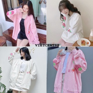 Áo Cardigan TRÁI DÂU Cute Nỉ Bông Unisex Hot - VIETCENTRE