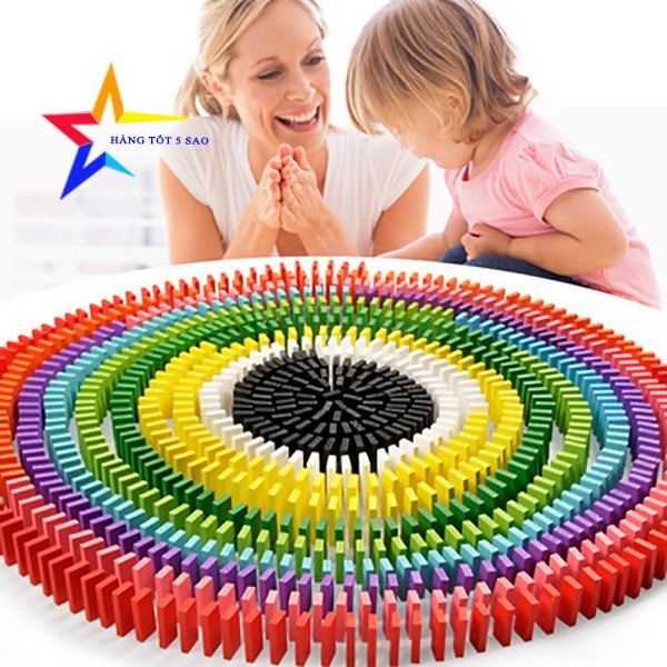 Domino Gỗ Xếp Nối Nhiều Màu Bộ Đồ Chơi Domino Bền Nhẵn 120 Thanh Cho Bé