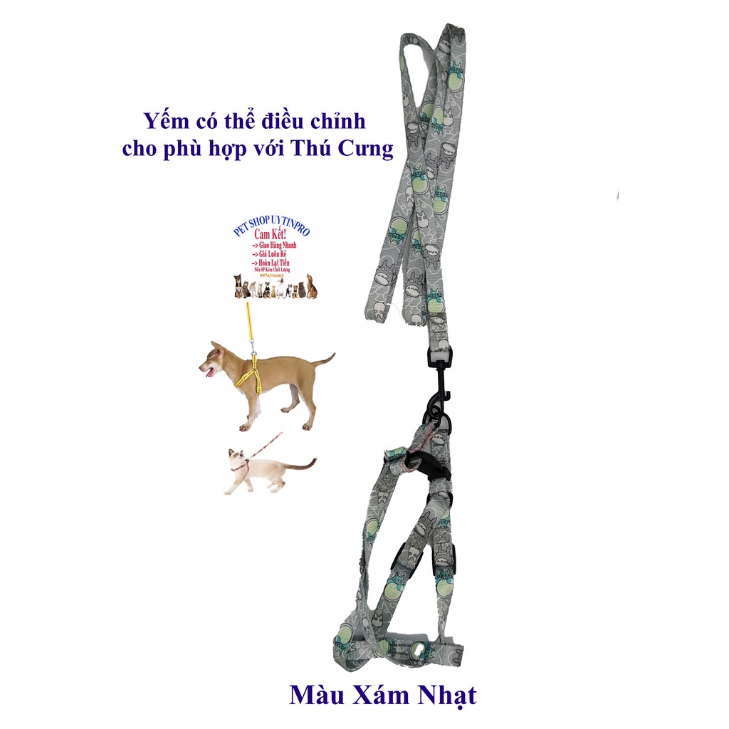 Dây dắt kèm yếm cho Chó Mèo Dưới 5kg Bản rộng 1cm In họa tiết hoạt hình Chất liệu dù Chắc chắn, Yếm có thể điều chỉnh
