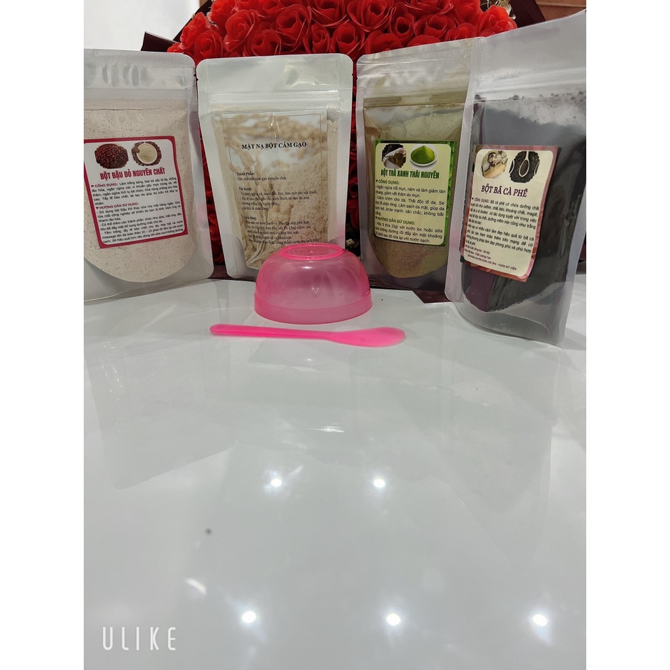 Combo cám gạo 100g+ trà xanh 100gr+đậu đỏ 100g( tặng bã cafe 100g, cọ , thìa)