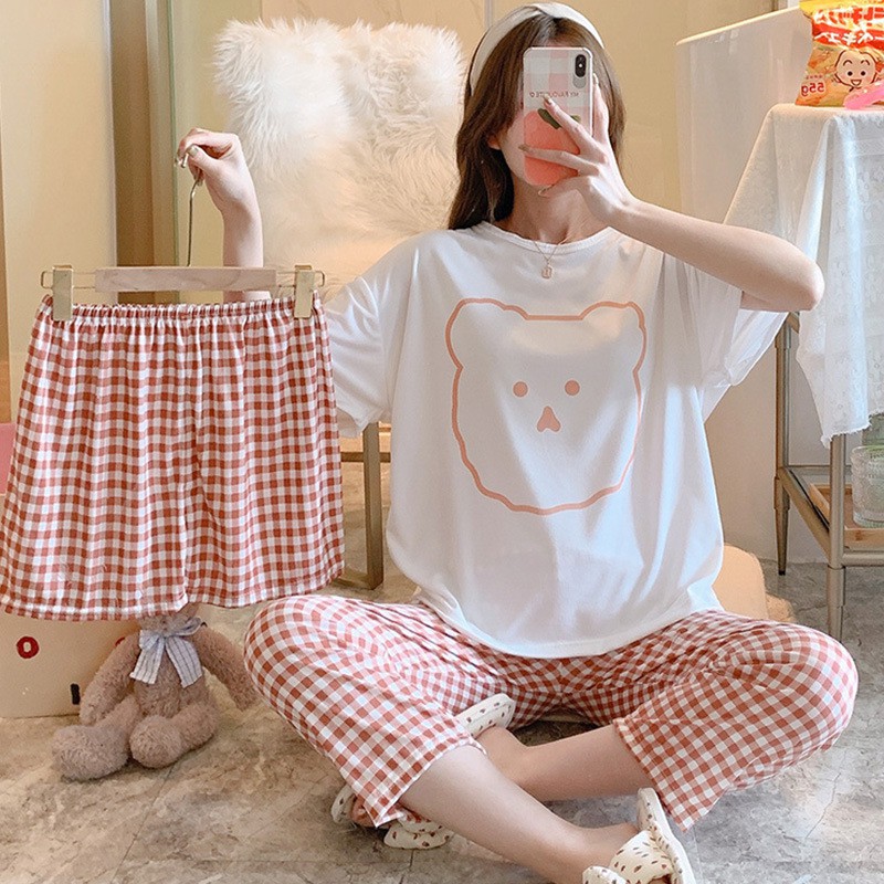 Đồ bộ nữ cộc tay hai quần dài ngắn chất cotton hoạt hình siêu xinh TN08 | BigBuy360 - bigbuy360.vn