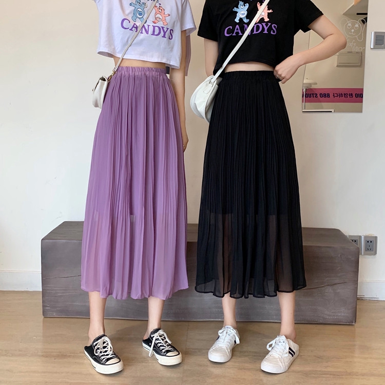 Chân Váy Voan Dài Lưng Cao Xếp Ly Xinh Xắn Cho Nữ | BigBuy360 - bigbuy360.vn