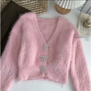Áo len lông thỏ đính nơ đá hàng QC xịn xò