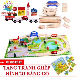 (Tặng Tranh Ghép 2D) Bộ Lắp Ghép Mô Hình Giao Thông Thành Phố Bằng Gỗ