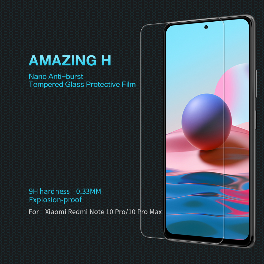 Kính cường lực Nillkin Amazing H bảo vệ màn hình chống lóa + cháy nổ 9H cho Xiaomi Redmi Note 10 Pro/Pro Max 0.33mm