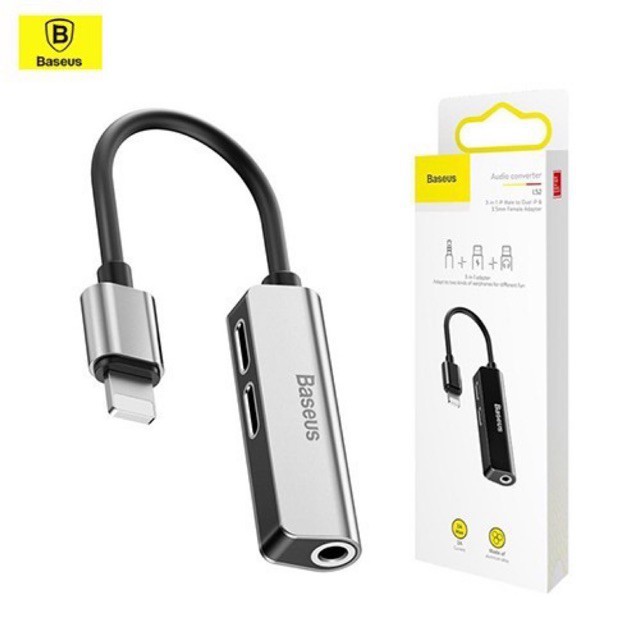 Jack chuyển đổi Lightning sang 3.5 Baseus L52 3 trong 1 vừa sạc vừa nghe nhạc cho Iphone 7/8 iphone X /Xs iphone 11 12