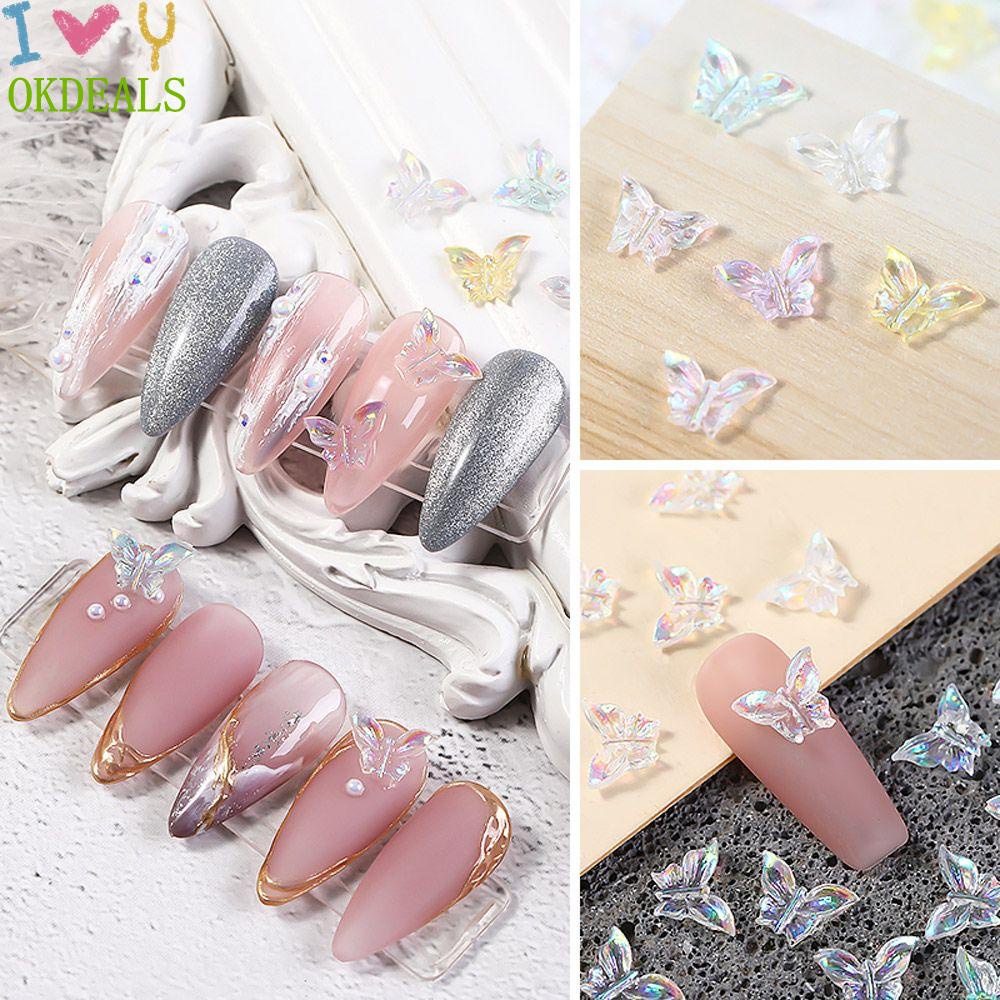 Bộ 30 Phụ Kiện Trang Trí Móng Tay Hình Bướm 3D Bằng Nhựa Resin Lấp Lánh Thời Trang DIY