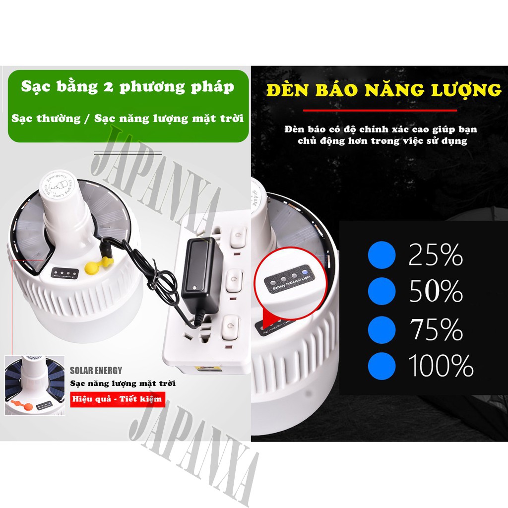 Bóng đèn led bulb tích điện năng lượng mặt trời siêu sáng 100w có điều khiển chống nước kèm sạc điện thông minh