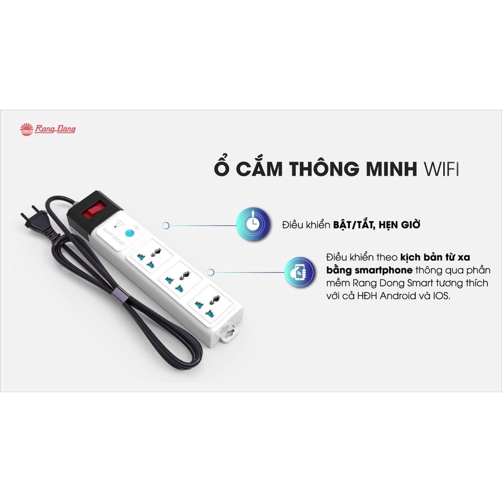 Ổ cắm RẠNG ĐÔNG thông minh WiFi , điều khiển tắt bật từ xa qua điện thoại