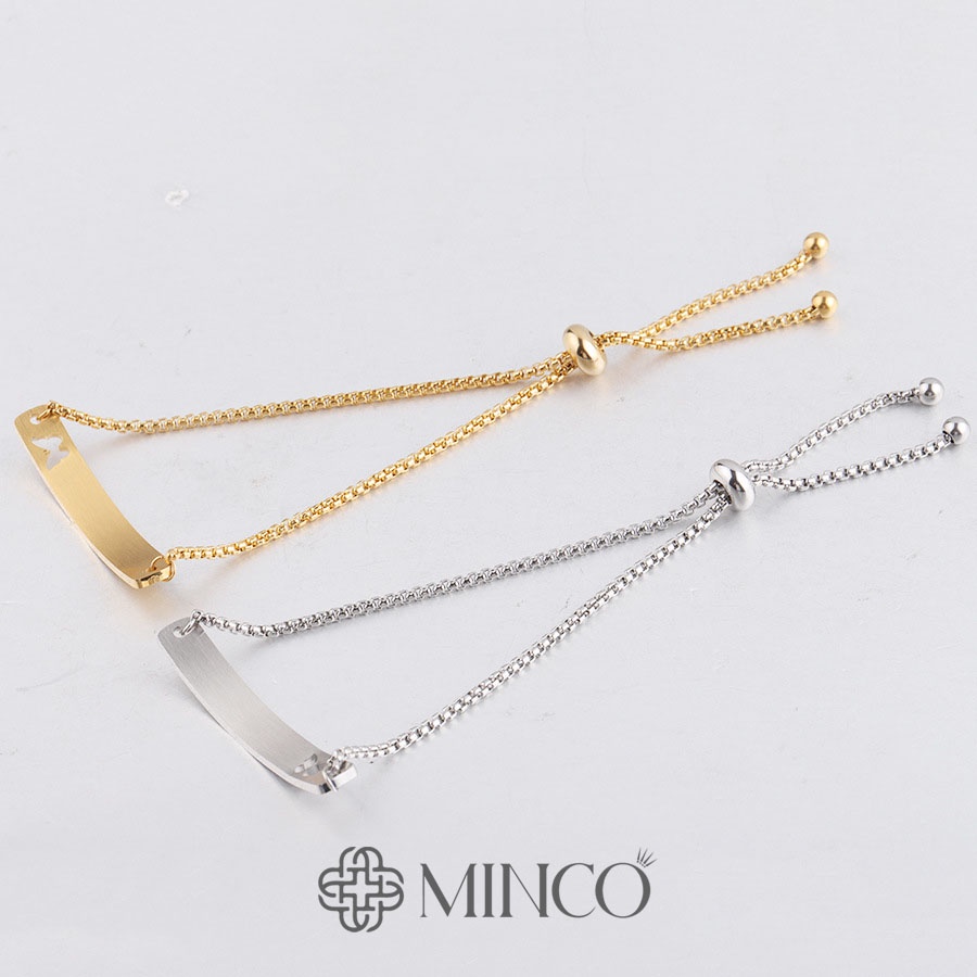 Lắc tay khắc tên Nữ Minco Accessories kiểu dáng xích xoắn sợi nhỏ hai màu vàng bạc phong cách Hàn Quốc LT61