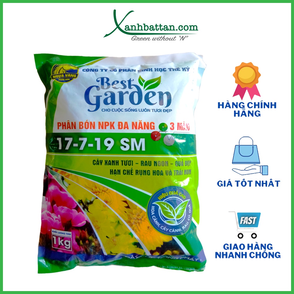 Phân NPK 3 Màu Dùng Cho Rau Sạch - Cây Ăn Quả Và Hoa Kiểng 17-7-19-SM 1 Kg