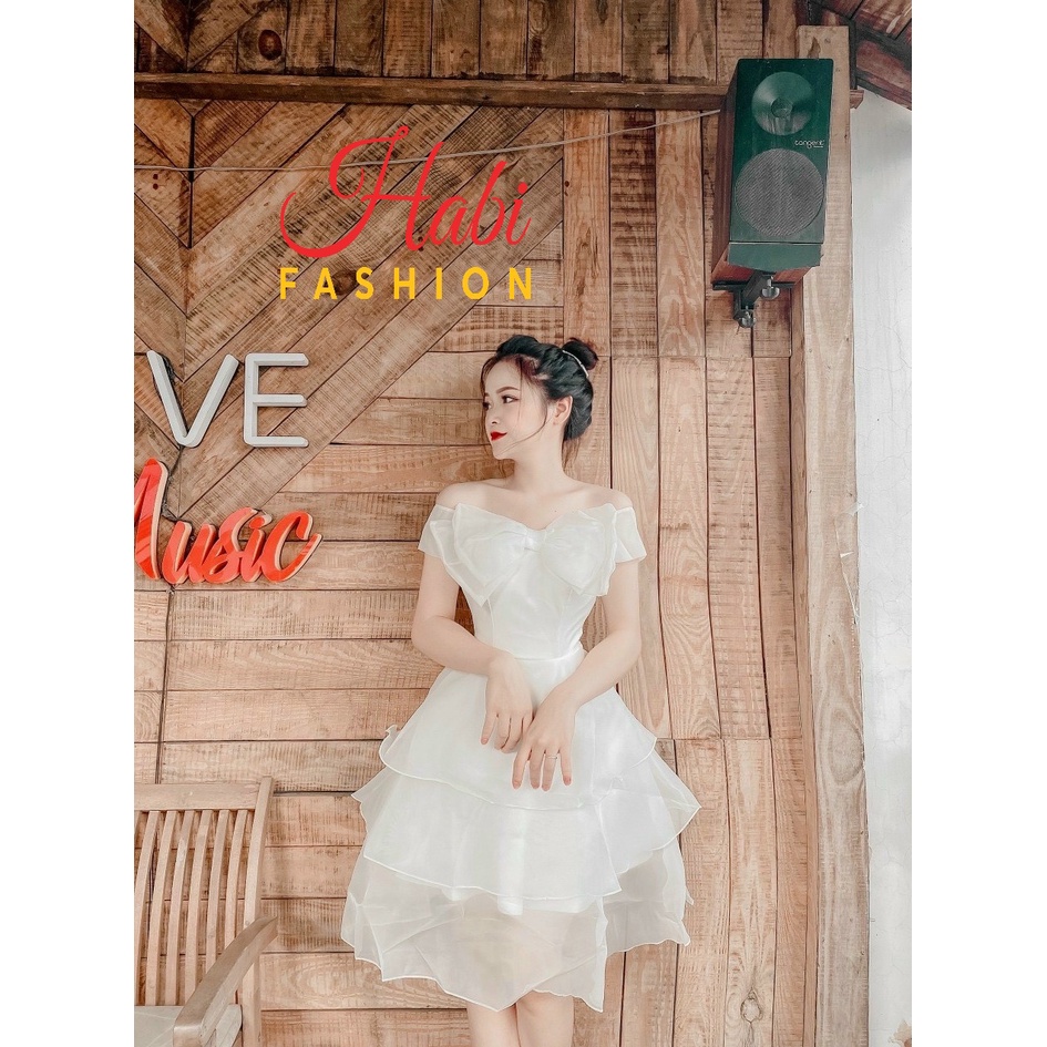 Váy đầm công chúa đầm dự tiệc thiết kế dáng xòe trễ vai nơ ngực 3 tầng hàng thiết kế (kèm ảnh feedback)