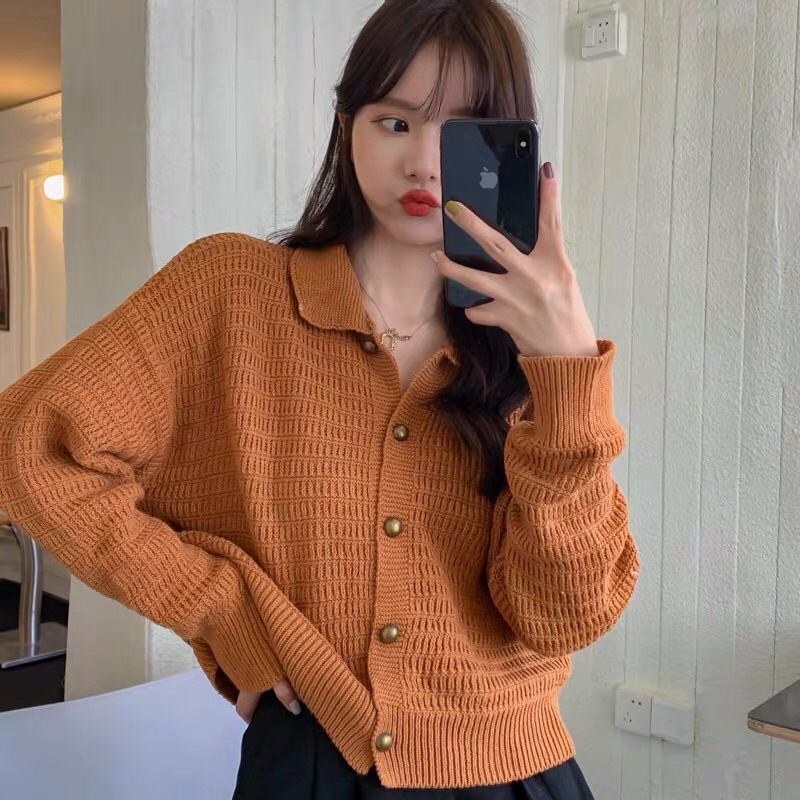 áo khoác len cardigan áo cardigan trơn cổ bẻ kiểu dáng hàn quốc ( có ảnh thật)
