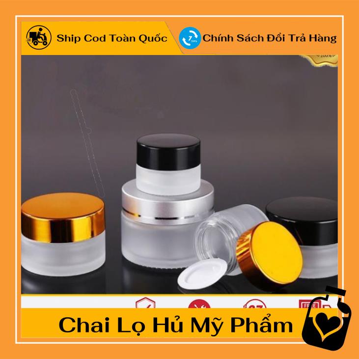 Hủ Đựng Kem ❤ Hũ chiết mỹ phẩm thủy tinh mờ 50g Nắp Vàng , Bạc , lọ đựng kem , , phụ kiện du lịch