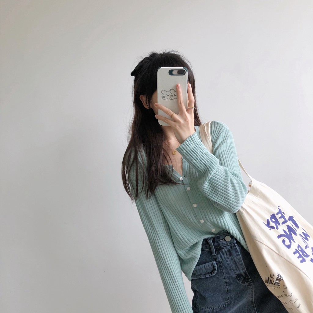 Áo cardigan len tăm cổ tròn Ulzzang (hàng QC) - KÈM ẢNH THẬT