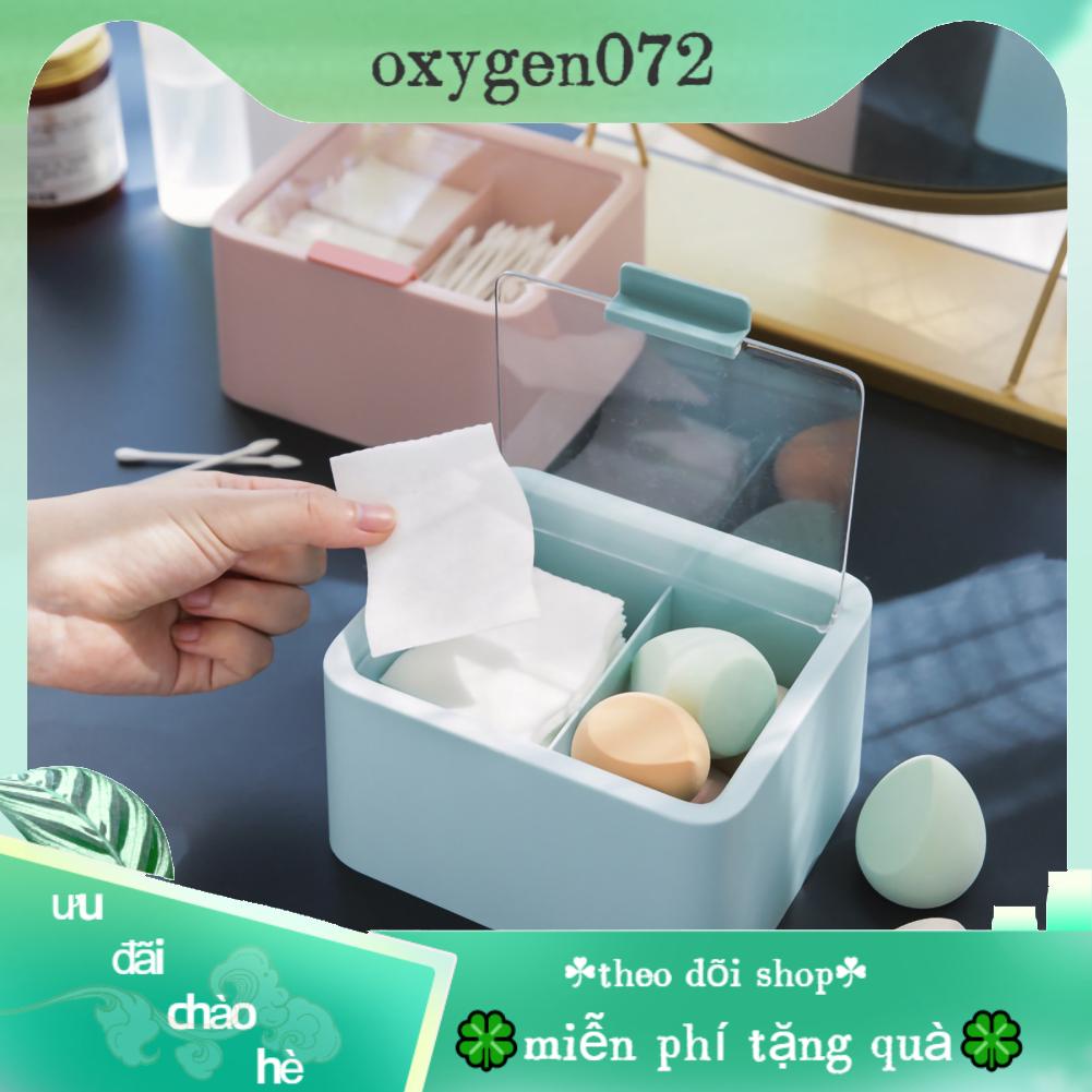 Oxygen072 Hôp Đựng Bông Tẩy Trang - Hộp lưu trữ mỹ phẩm nhựa chống bụi kép đựng đồ trang điểm có nắp để tăm bông chỉ nha khoa