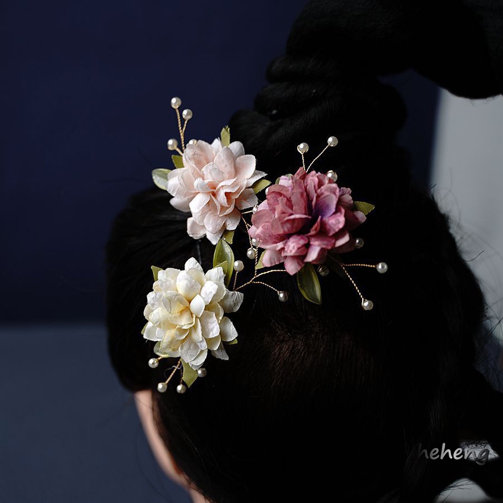 Trâm Cài Tóc Chữ U Bằng Vải Lụa Hình Hoa Mẫu Đơn Phong Cách Trung Quốc