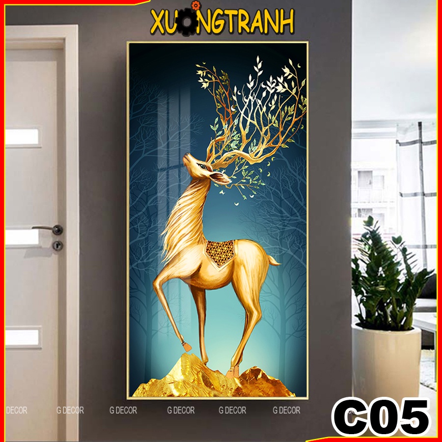 Tranh treo tường canvas 1 bức phong cách hiện đại Bắc Âu 05, tranh hươu tài lộc trang trí phòng khách, phòng ngủ, spa