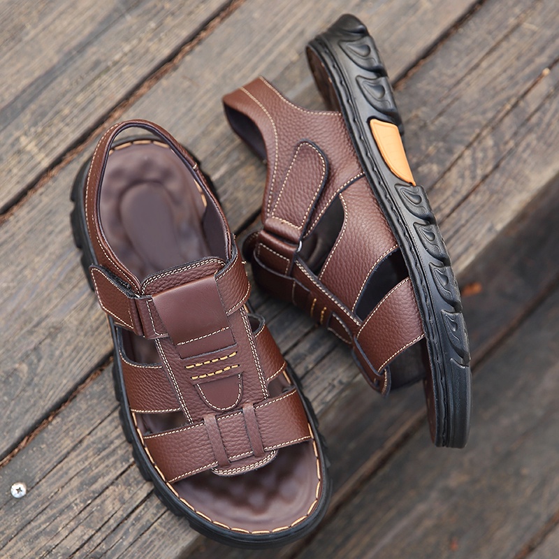 Giày Sandal Da Bò Mềm Chống Trượt Size 36-46 Cho Nam Đi Biển