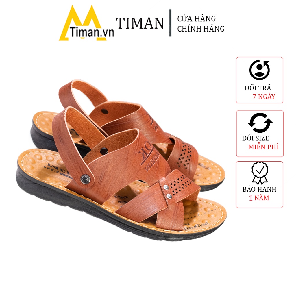 Giày sandal da nam đẹp cao cấp thiết kế quai ngang phong cách công sở màu nâu SD16 TIMAN