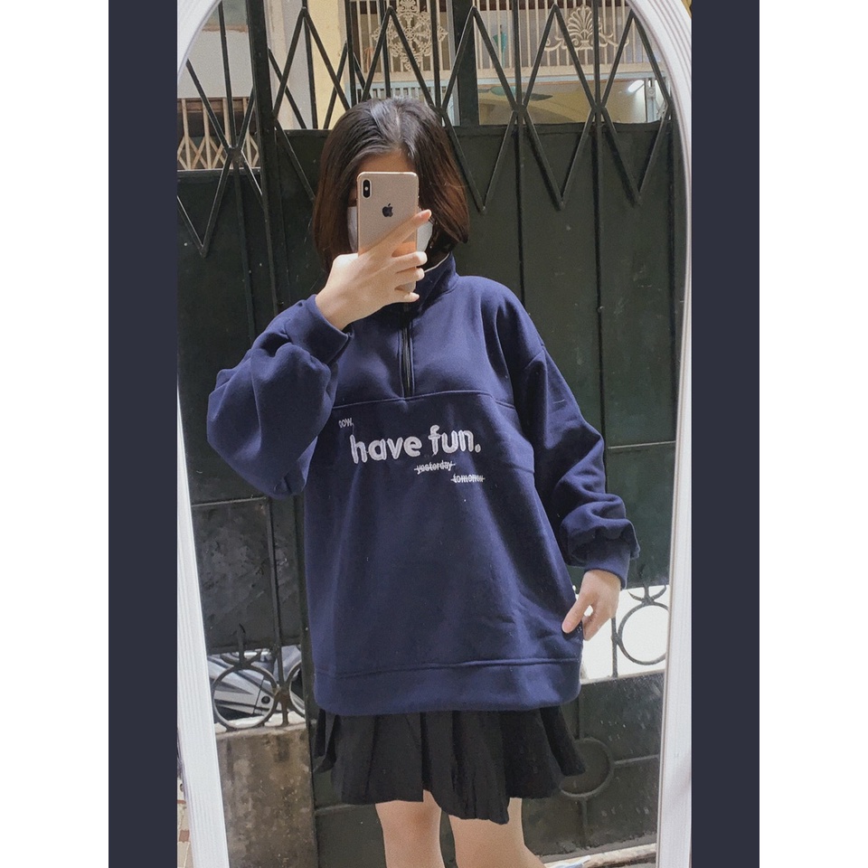 ÁO cổ khóa HAVE FUN chất vải nỉ ngoại siêu xịn không nhăn khồn xù mặc hằng ngày SHINO fashion