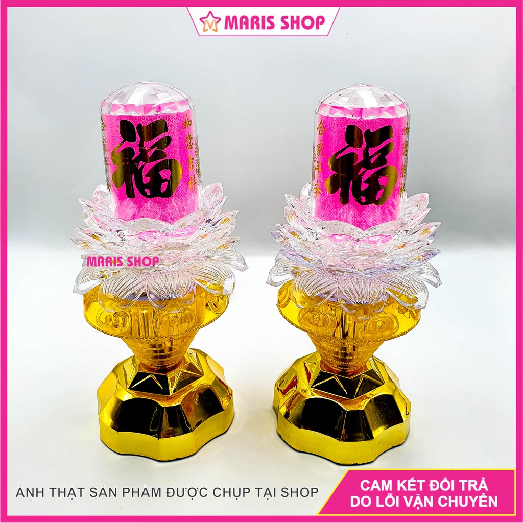 Đèn thờ hoa sen hai chế độ xoay có đèn LED tự động đổi màu, đèn thờ cúng hoa sen để bàn thờ phật