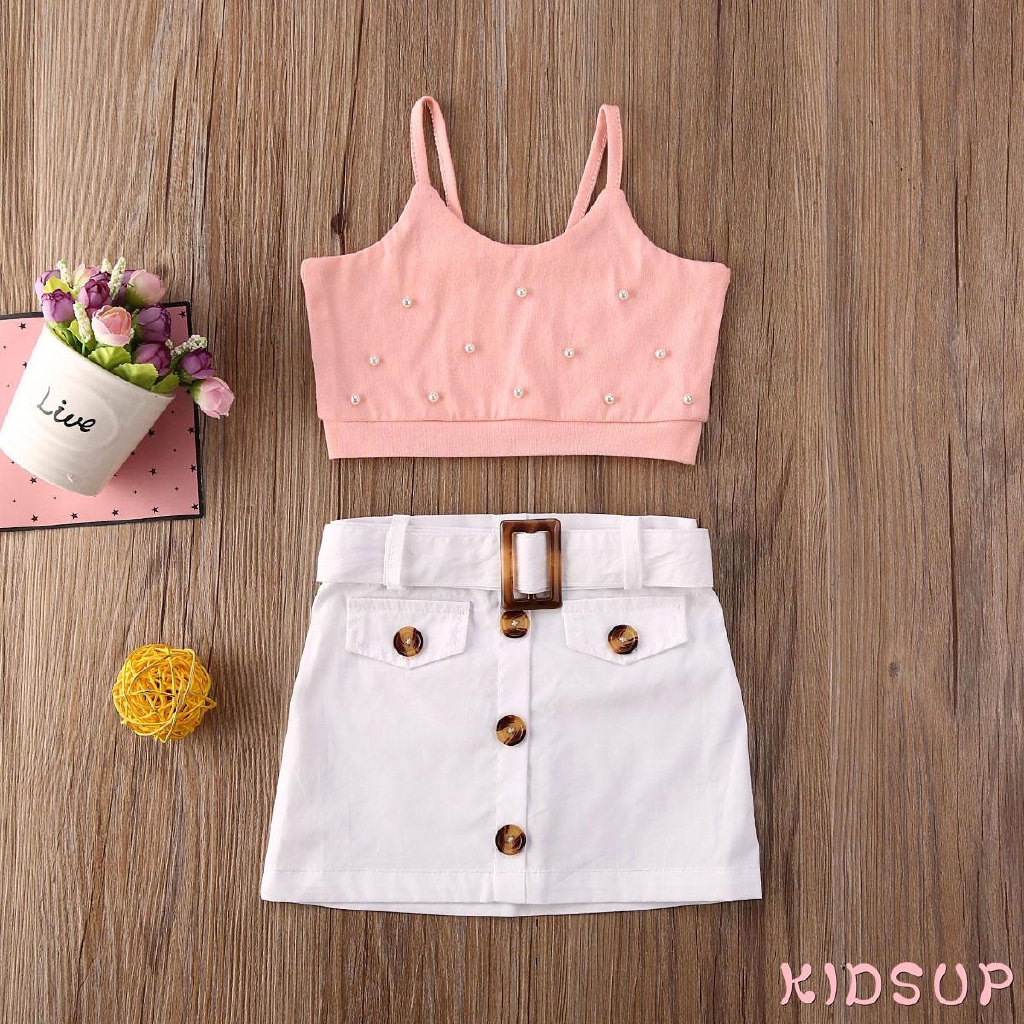 Bộ Đồ 2 Món Áo Croptop Không Tay + Chân Váy Ngắn Thời Trang Cho Bé Gái