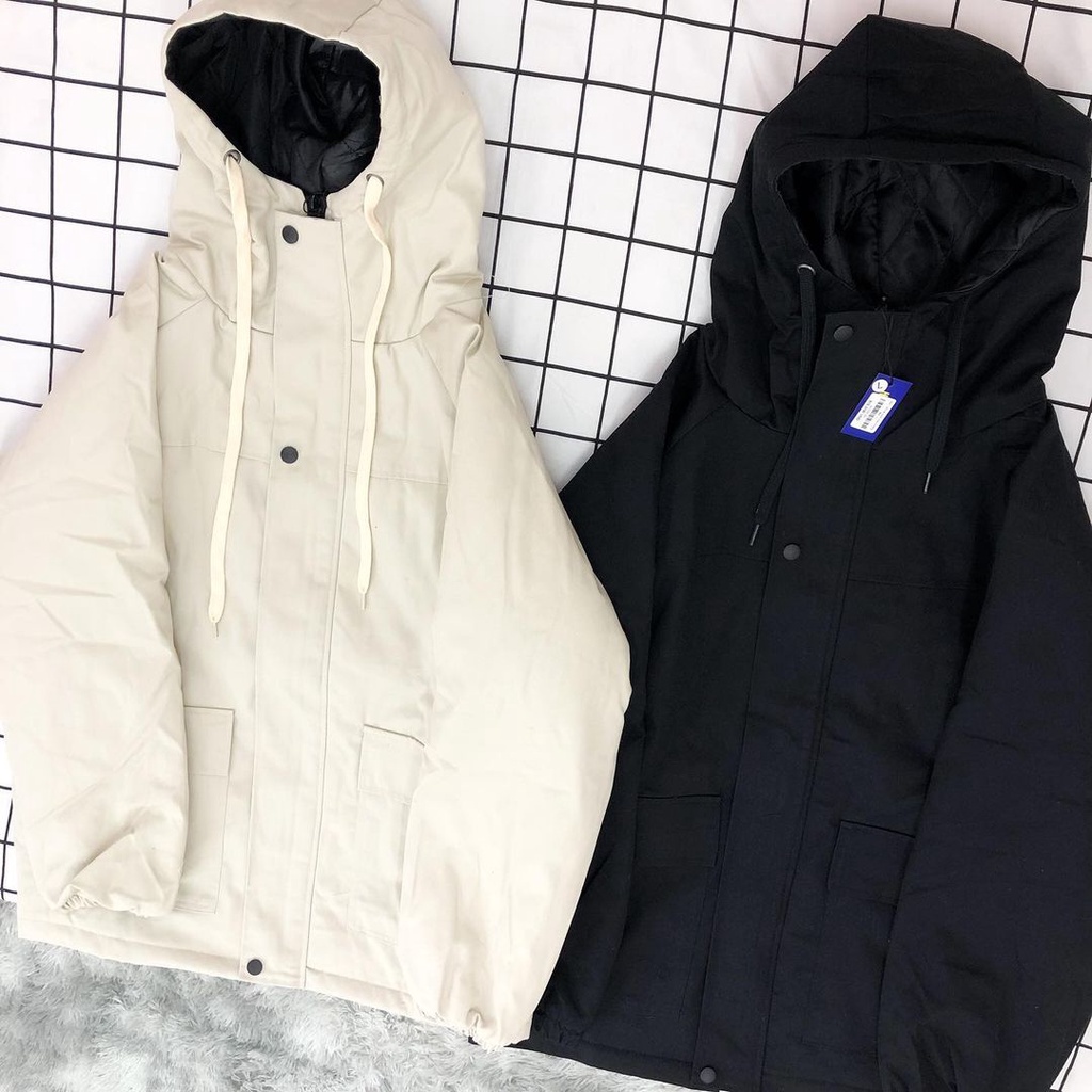 Áo khoác kaki lớp chần bông MEANSTORE oversize có mũ jacket Unisex dáng rộng chất kaki dày dặn Streetwear - Chần bông