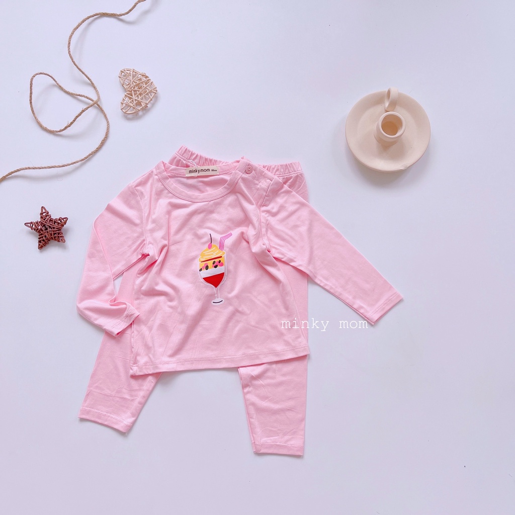 [Bé 7-32kg] Bộ Dài tay nút cài vai Minky Mom Thun Lạnh mềm mịn mát in hình cho bé trai, bé gái từ 7-32kg [ HÀNG CHUẨN ]