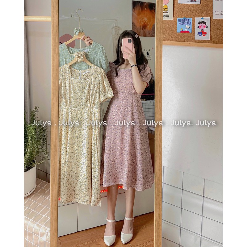 [Mã FAGREEN1505 giảm tới 30K đơn 99K] Váy midi hoa nhí cổ vuông ren (ảnh thật shop chụp kèm video) | BigBuy360 - bigbuy360.vn